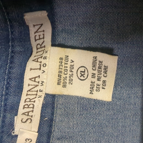 SABRINA LAUREN* raw edge denim back ruffle tuxedo blouse long sleeve button fron - Picture 12 of 15